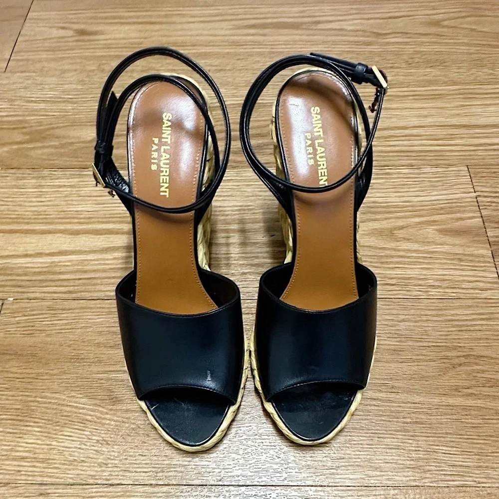 SAINT LAURENT Paloma Black Wedge Sandals